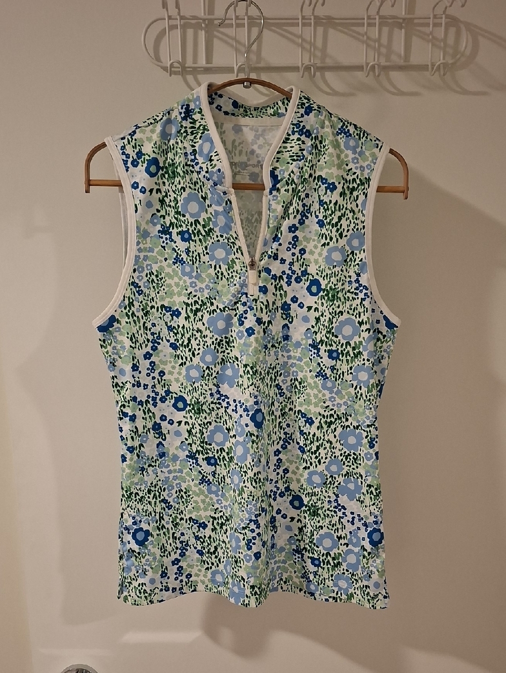 Tory (Burch) Sport Blue & Green Floral Golf/Tennis Quarter-zip Tank (Size M)